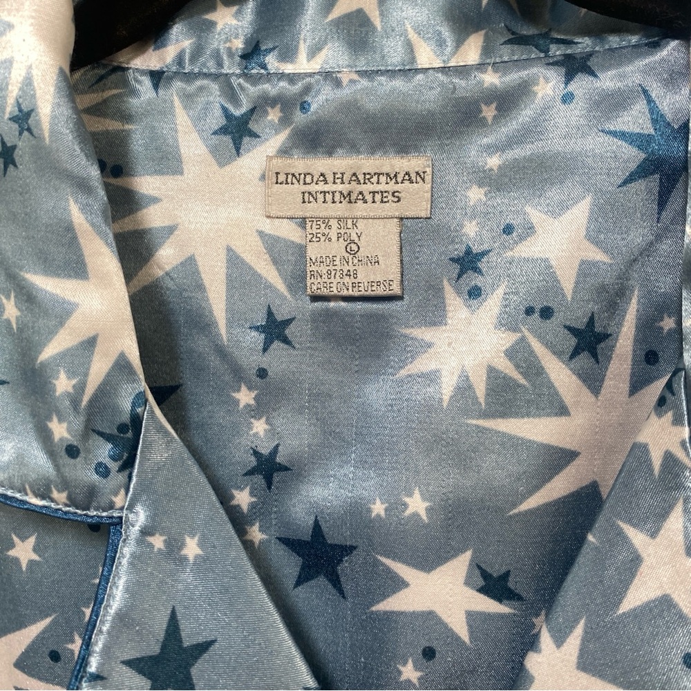 Linda Hartman Intimates Silk Blend Pajama Set Blue Stars Size Large - Picture 2 of 14